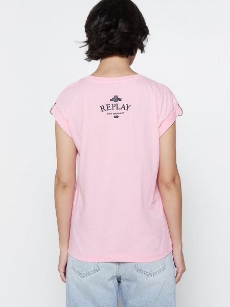 Koszulka z nadrukiem Replay różowa