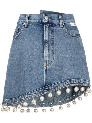 Spódnica jeansowa z perełkami asymetryczna Kimhekim niebieska