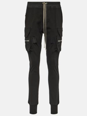 Bavlněné slim fit cargo kalhoty s vysokým pasem Rick Owens černé