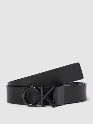 Pasek skórzany z nadrukiem Calvin Klein czarny