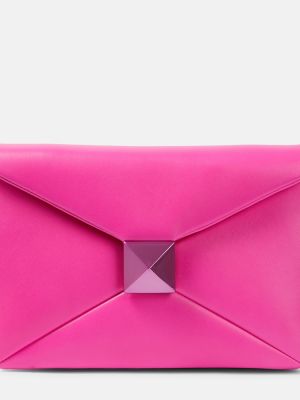 Kožna clutch torbica Valentino Garavani ružičasta