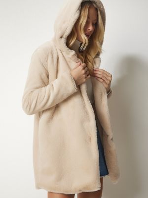 Oversized kabát s kapucí Happiness İstanbul béžový
