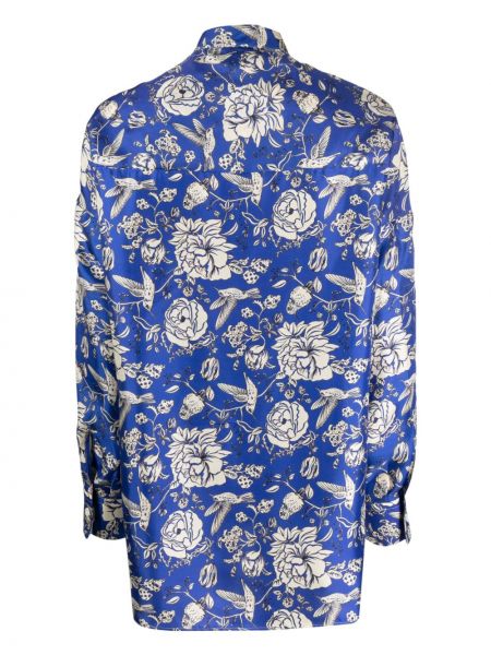 Camicia di seta a fiori con stampa Destin blu