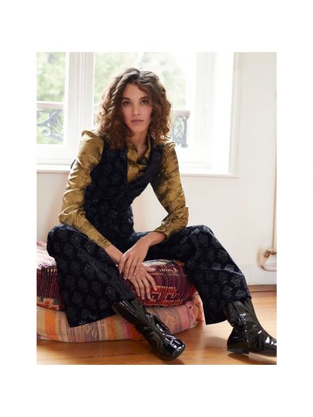 Welurowe haftowane spodnie Ines De La Fressange Paris czarne