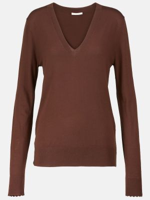 Sweter wełniany z dekoltem w serek Chloã© brązowy