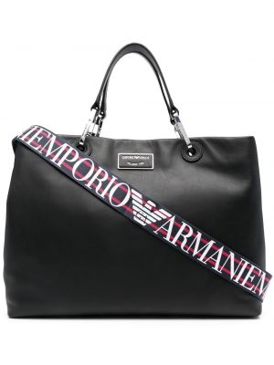 Δερμάτινη τσάντα shopper Emporio Armani μαύρο