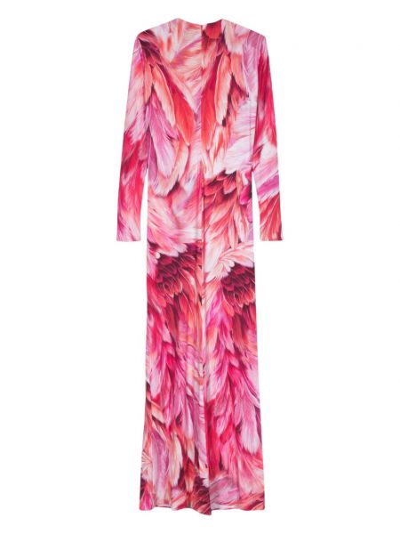 Raštuotas maksi suknelė su plunksnomis Roberto Cavalli rožinė
