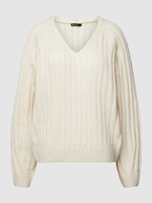 Dzianinowy sweter w jednolitym kolorze z dekoltem w serek Gina Tricot beżowy