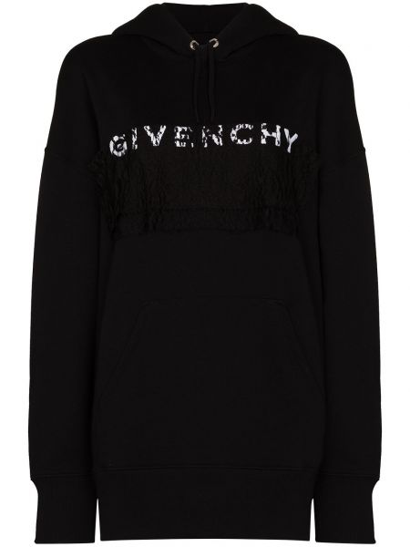 Nėriniuotas raštuotas džemperis su gobtuvu Givenchy juoda