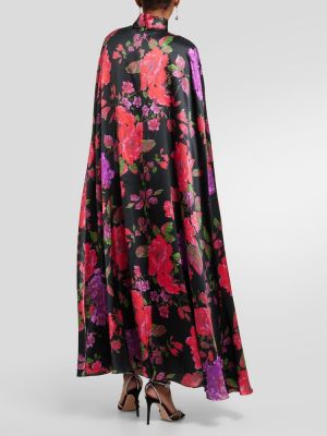 Svilena midi obleka s cvetličnim vzorcem Rodarte črna