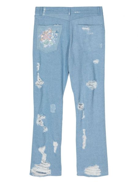 Proste jeansy z cekinami z przetarciami Collina Strada niebieskie