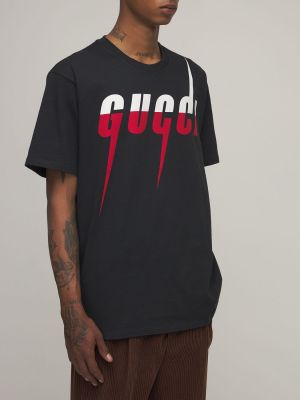 Bavlněné tričko s potiskem jersey Gucci černé
