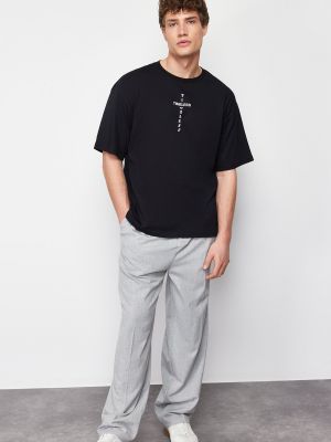 Oversized bombažna polo majica s potiskom Trendyol črna