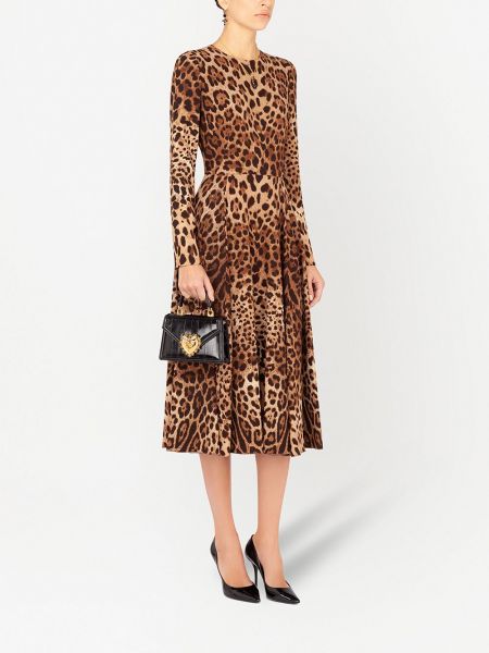 Vestido midi leopardo Dolce & Gabbana marrón