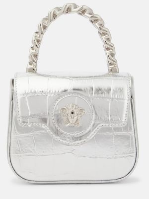 Kožená shopper kabelka Versace stříbrná