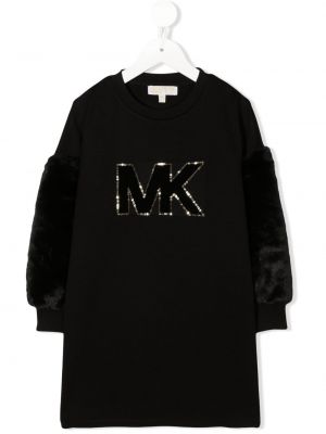 Kerek nyakú hosszú ujjú flitteres ruha Michael Kors Kids - fekete