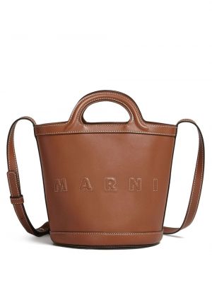 Δερμάτινη τσάντα shopper Marni καφέ