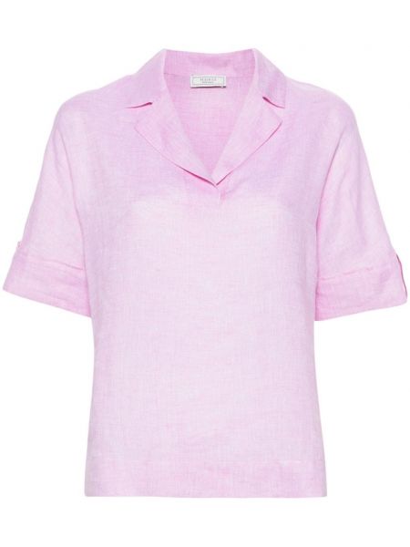 Lněné tričko Peserico růžové