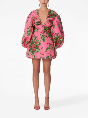 V-kaelusega mustriline lilleline kleit Carolina Herrera roosa