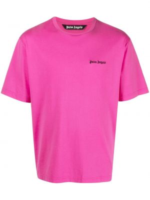 Памучна тениска с принт Palm Angels розово