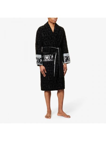 Хлопковый халат с принтом Versace черный