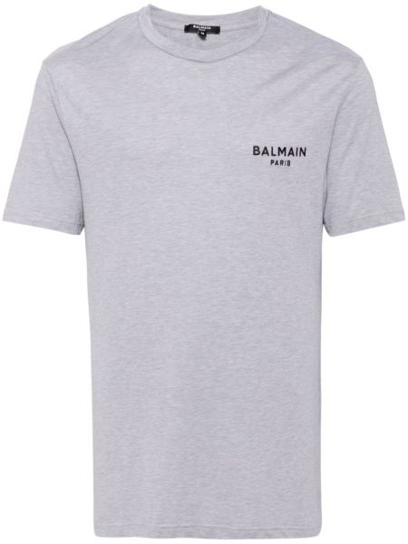 Brodeerattu t-paita Balmain harmaa