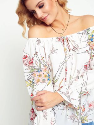 Блуза на цветя с принт от креп Yups бяло