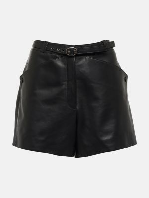 Pantaloni scurți din piele Saint Laurent negru
