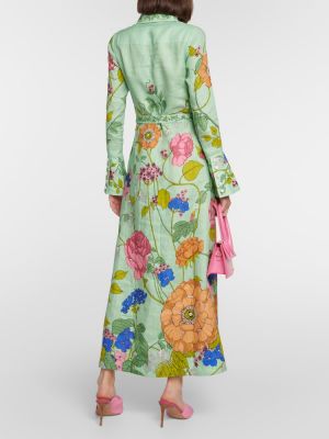 Kvetinové ľanové midi šaty Alã©mais zelená