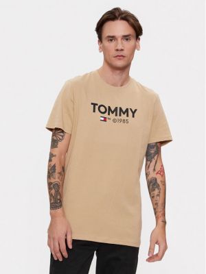 Тениска slim Tommy Jeans бежово