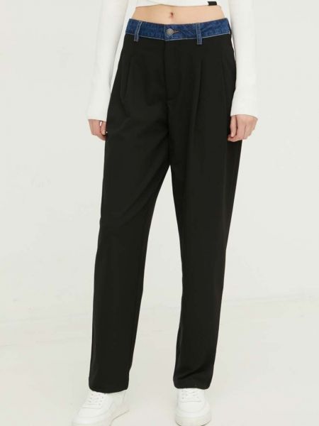 Jednobarevné kalhoty s vysokým pasem Desigual černé