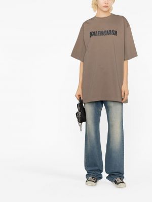 T-shirt en coton à imprimé Balenciaga marron