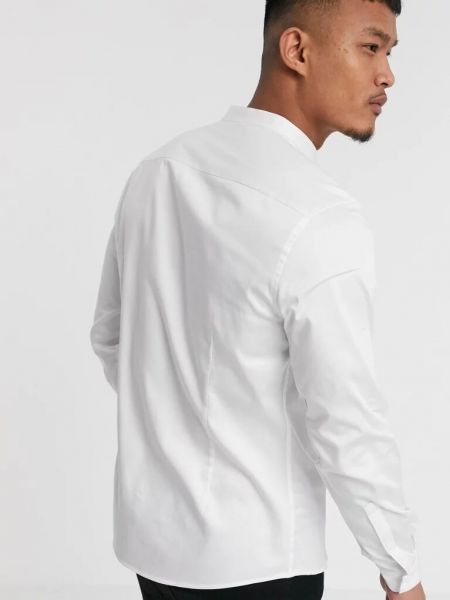 Атласная рубашка с воротником стойка Asos белая