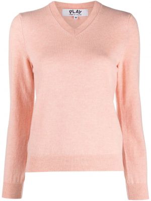 Вълнен пуловер с v-образно деколте Comme Des Garçons Play розово