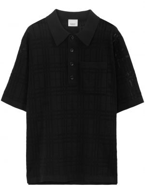 Bombažna polo majica s karirastim vzorcem s potiskom Burberry črna
