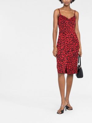 Robe mi-longue à imprimé à imprimé léopard Dolce & Gabbana rouge