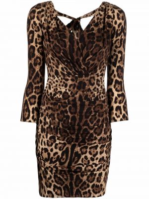Vestido de cóctel leopardo Dolce & Gabbana marrón