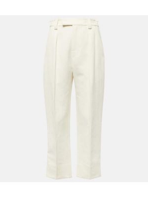 Pamučne lanene hlače ravnih nogavica Loro Piana bijela