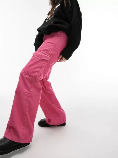 Вельветовые прямые брюки Topshop розовые