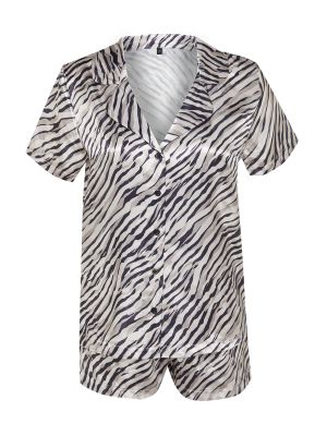 Плетеная атласная пижама с принтом зебра Trendyol черная