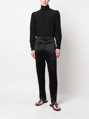 Hedvábné kalhoty s knoflíky Saint Laurent černé