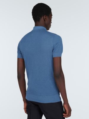 Памучна копринена поло тениска Tom Ford синьо