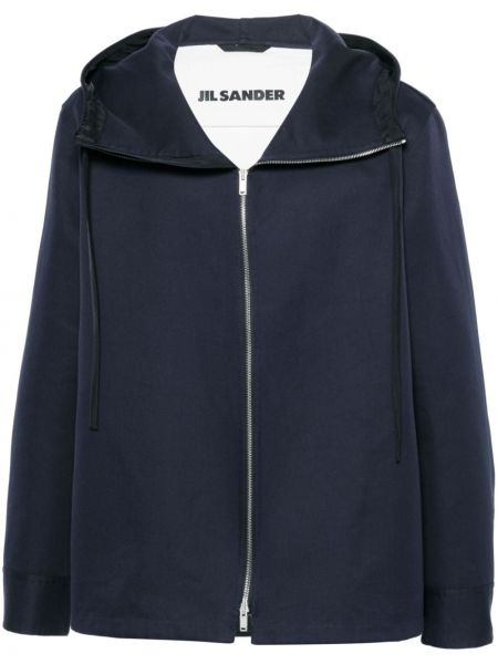 Bavlnená hodvábna bunda s kapucňou Jil Sander modrá