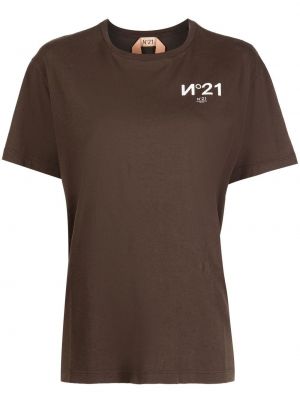 Памучна тениска с принт N°21 кафяво
