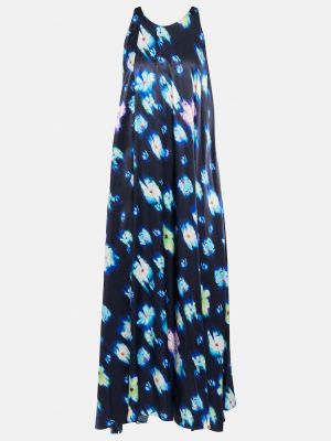 Robe mi-longue en satin à fleurs Dorothee Schumacher bleu