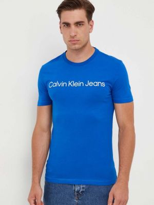 Bavlněné tričko s potiskem Calvin Klein Jeans zelené