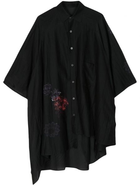 Asimetrični top s cvetličnim vzorcem s potiskom Yohji Yamamoto črna