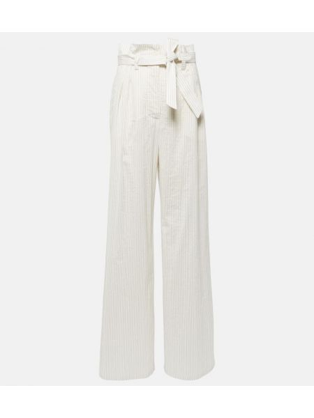 Памучни копринени панталон на райета Max Mara бяло