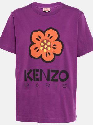 Pamučna majica s cvjetnim printom od jersey Kenzo ljubičasta