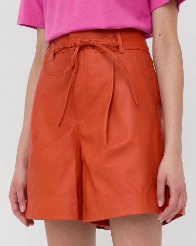 Kožené šortky Gestuz dámské, oranžová barva, hladké, high waist